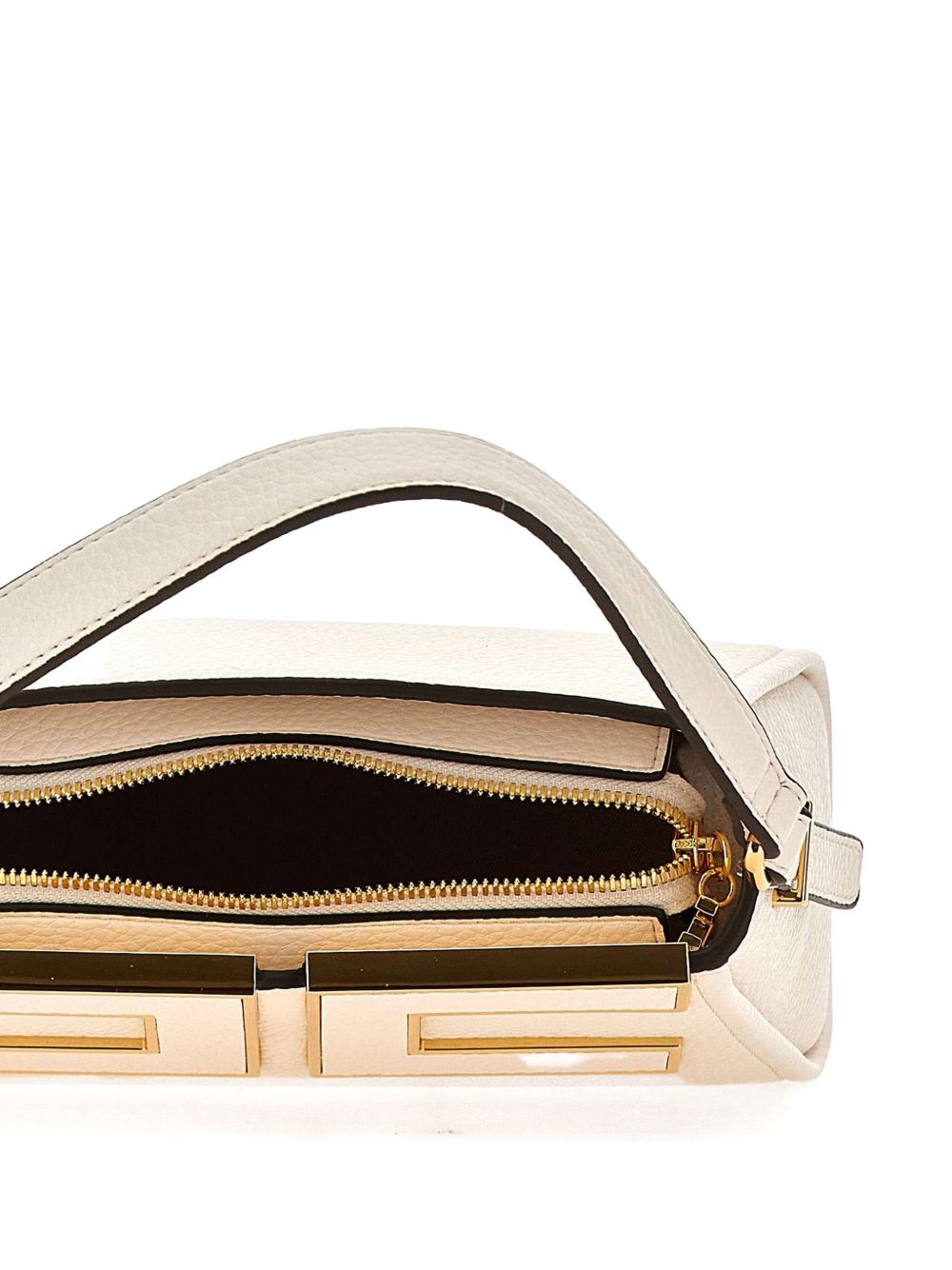 Elisabetta Franchi Small Off-White Logo Plaque Tote Bag White