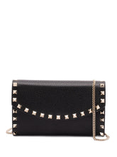 Valentino Garavani Rockstud Calf Leather Chain Clutch Black