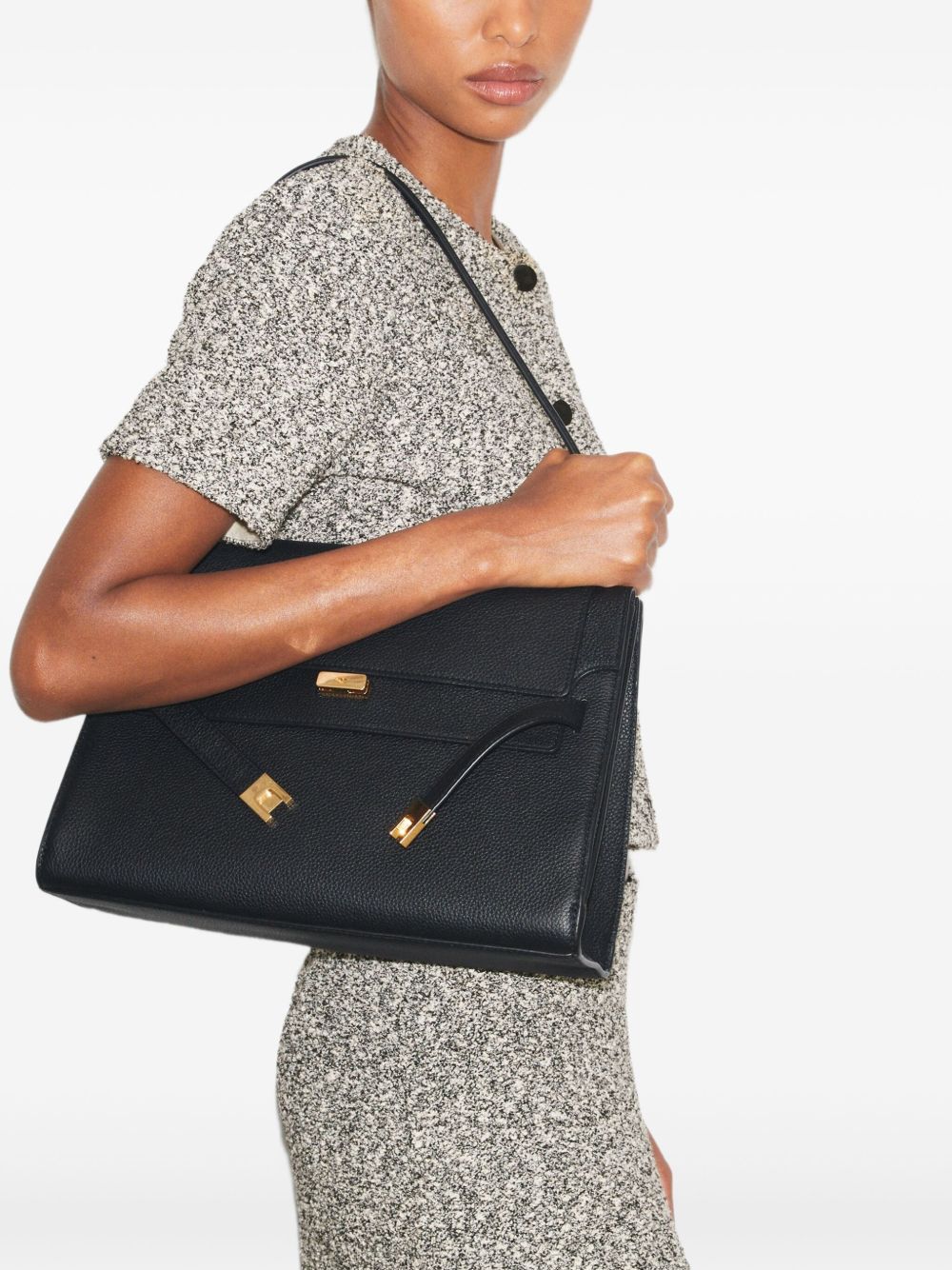 Tory Burch Lee Radziwill Large Pebble Leather Handbag Black