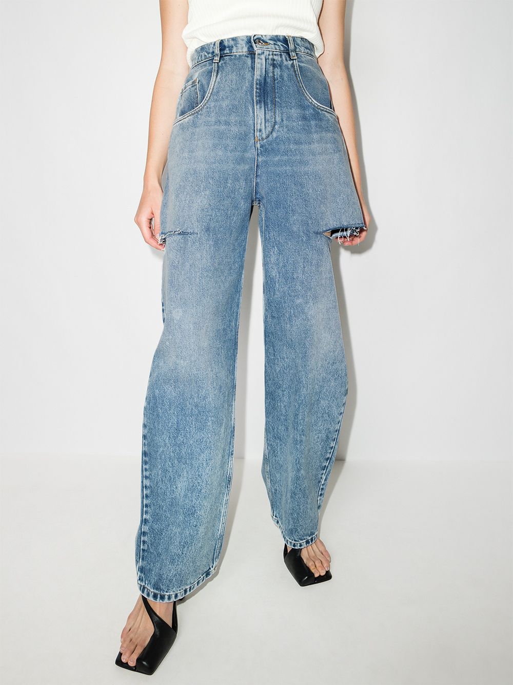 Maison Margiela High-Waisted Cut-Out Straight-Leg Jeans Clear Blue