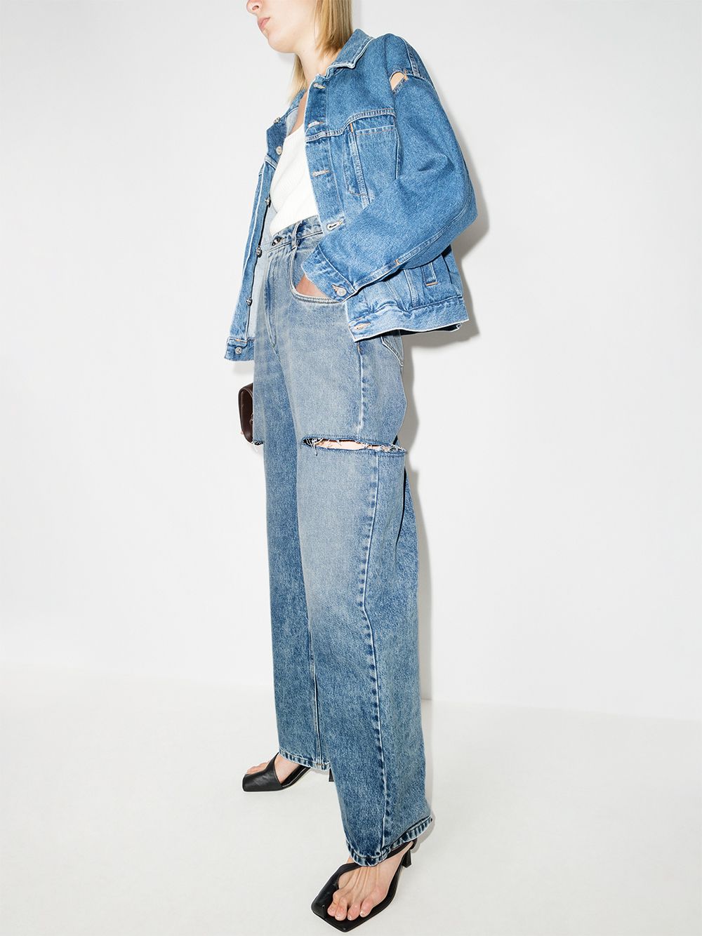 Maison Margiela High-Waisted Cut-Out Straight-Leg Jeans Clear Blue