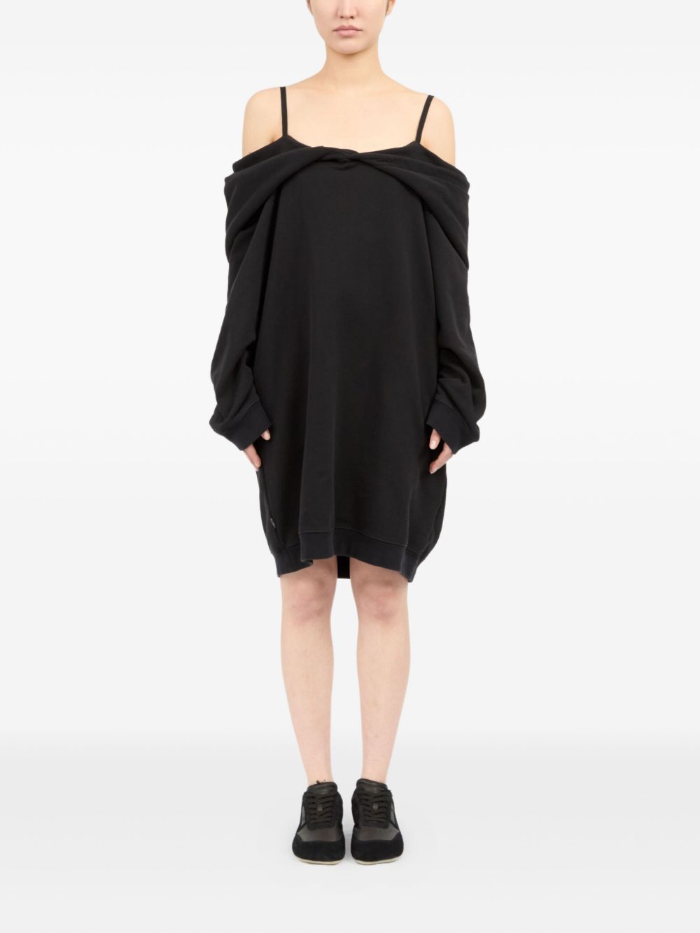 MM6 Maison Margiela Twisted Front Cotton Mini Dress Black Black