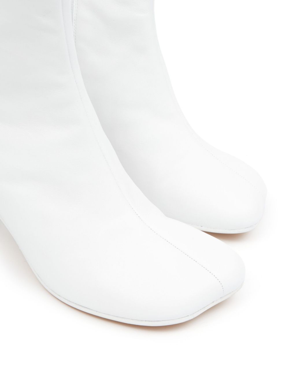 MM6 Maison Margiela Leather Grained Ankle Boots With Block Heel White White