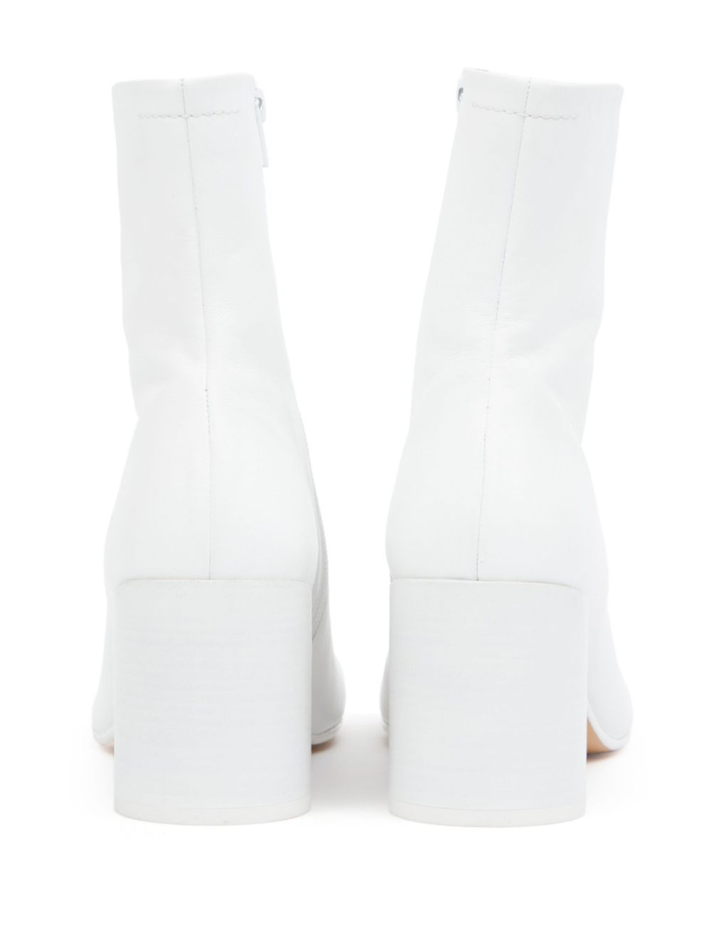 MM6 Maison Margiela Leather Grained Ankle Boots With Block Heel White White
