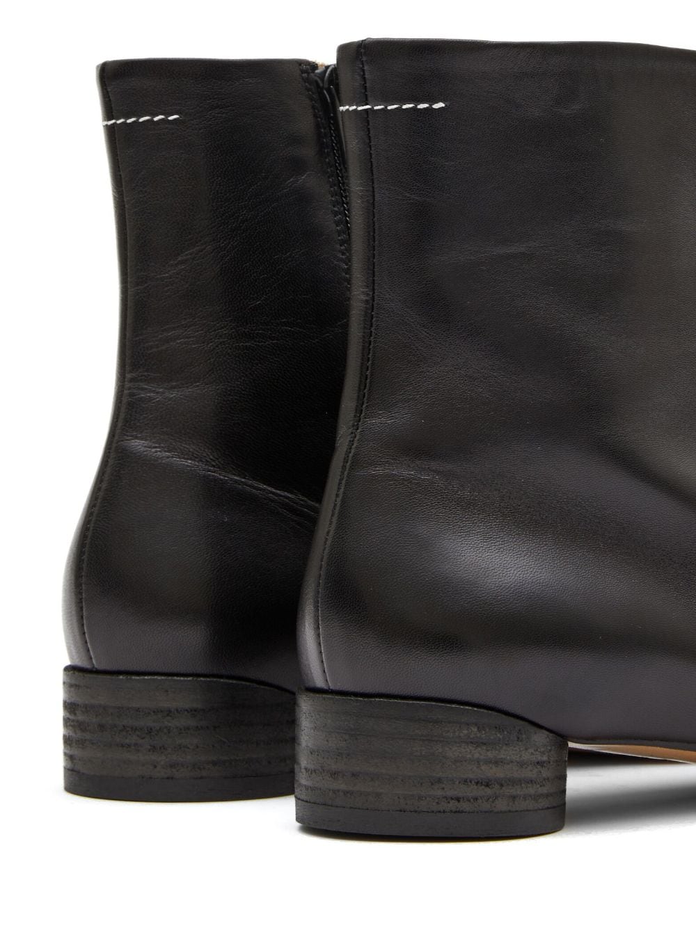 MM6 Maison Margiela Signature Calf Leather Ankle Boots Black Black