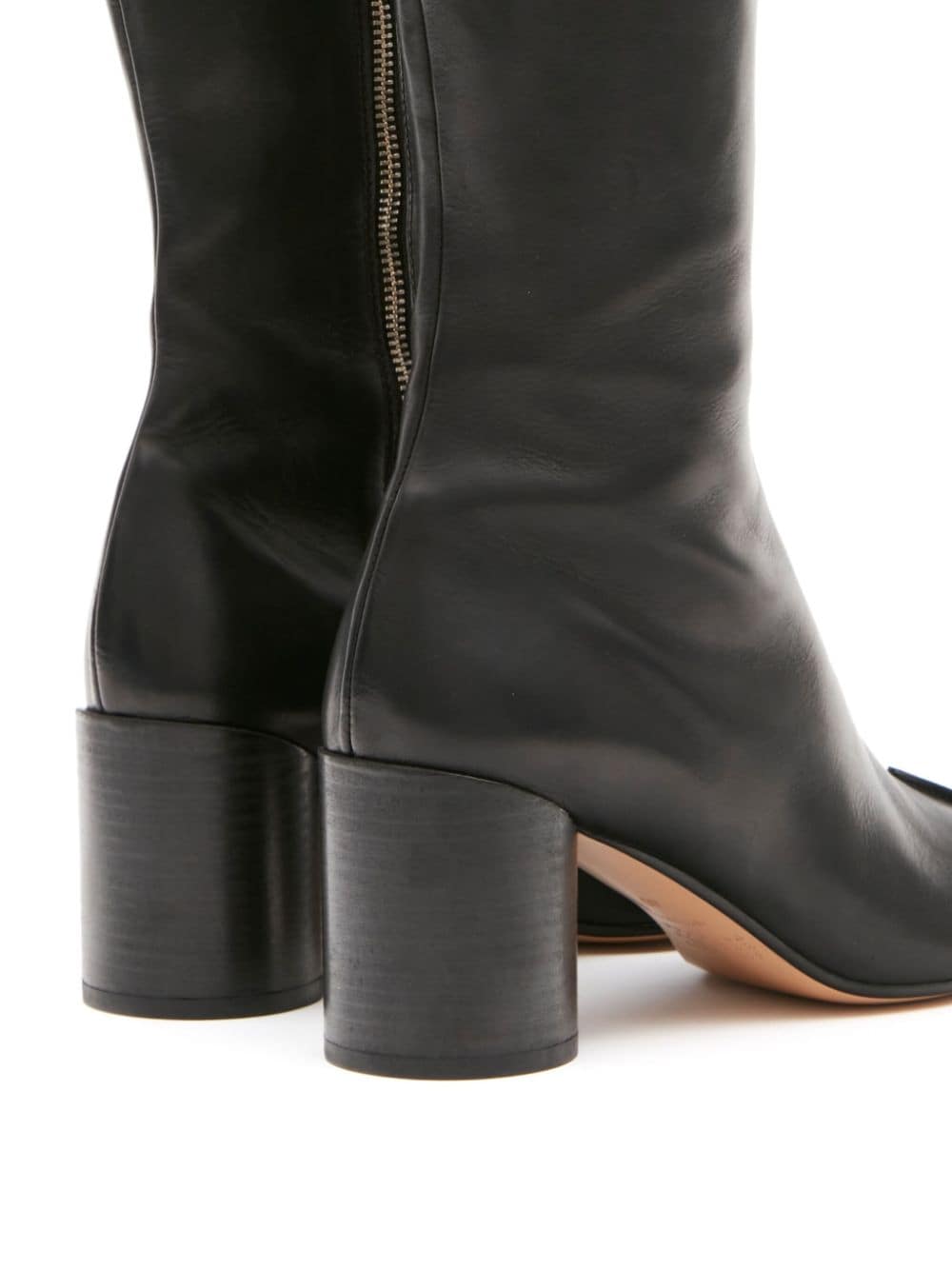 MM6 Maison Margiela Tabi Toe Calf Leather Mid-Heel Boots Black