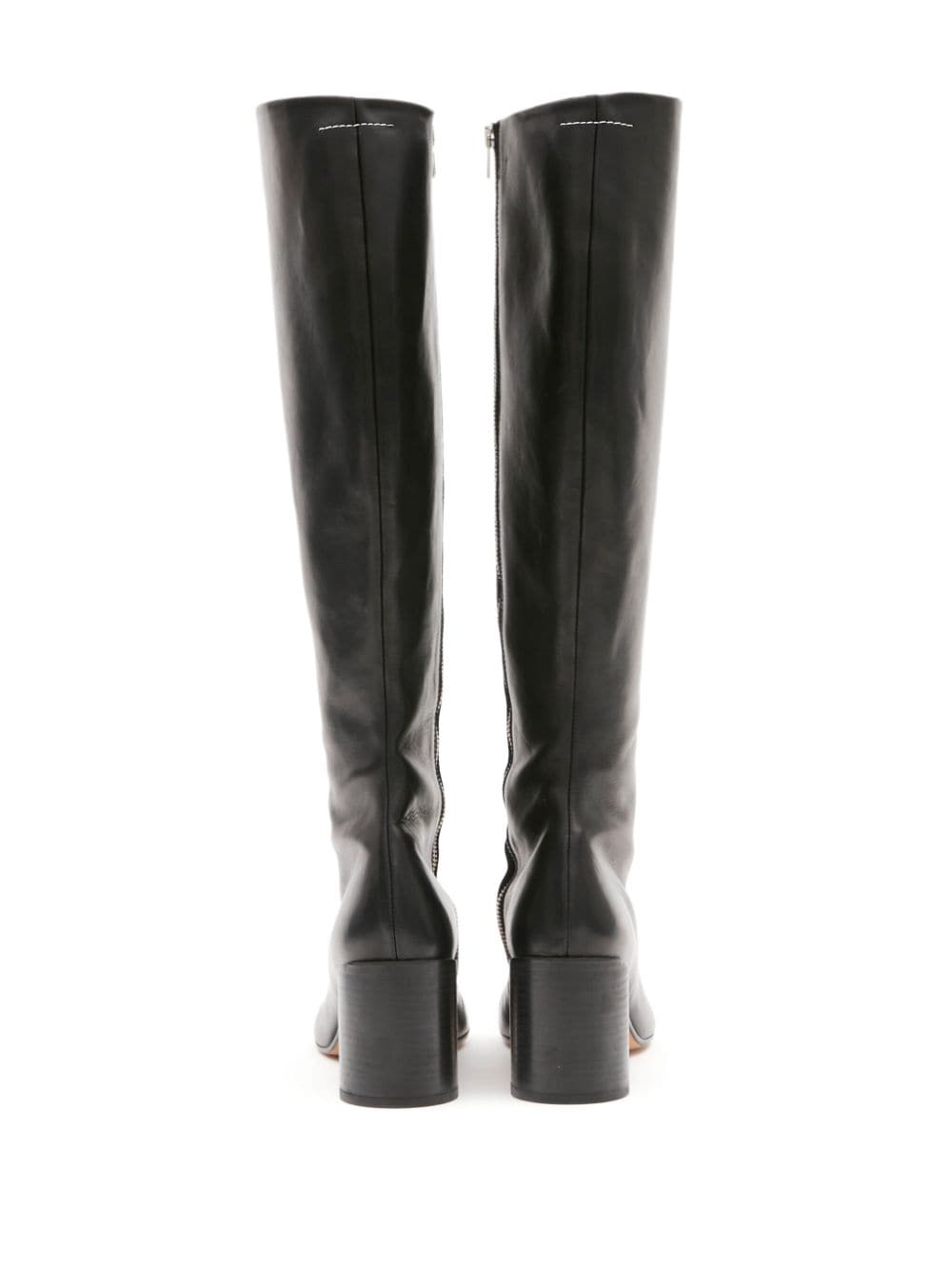 MM6 Maison Margiela Tabi Toe Calf Leather Mid-Heel Boots Black