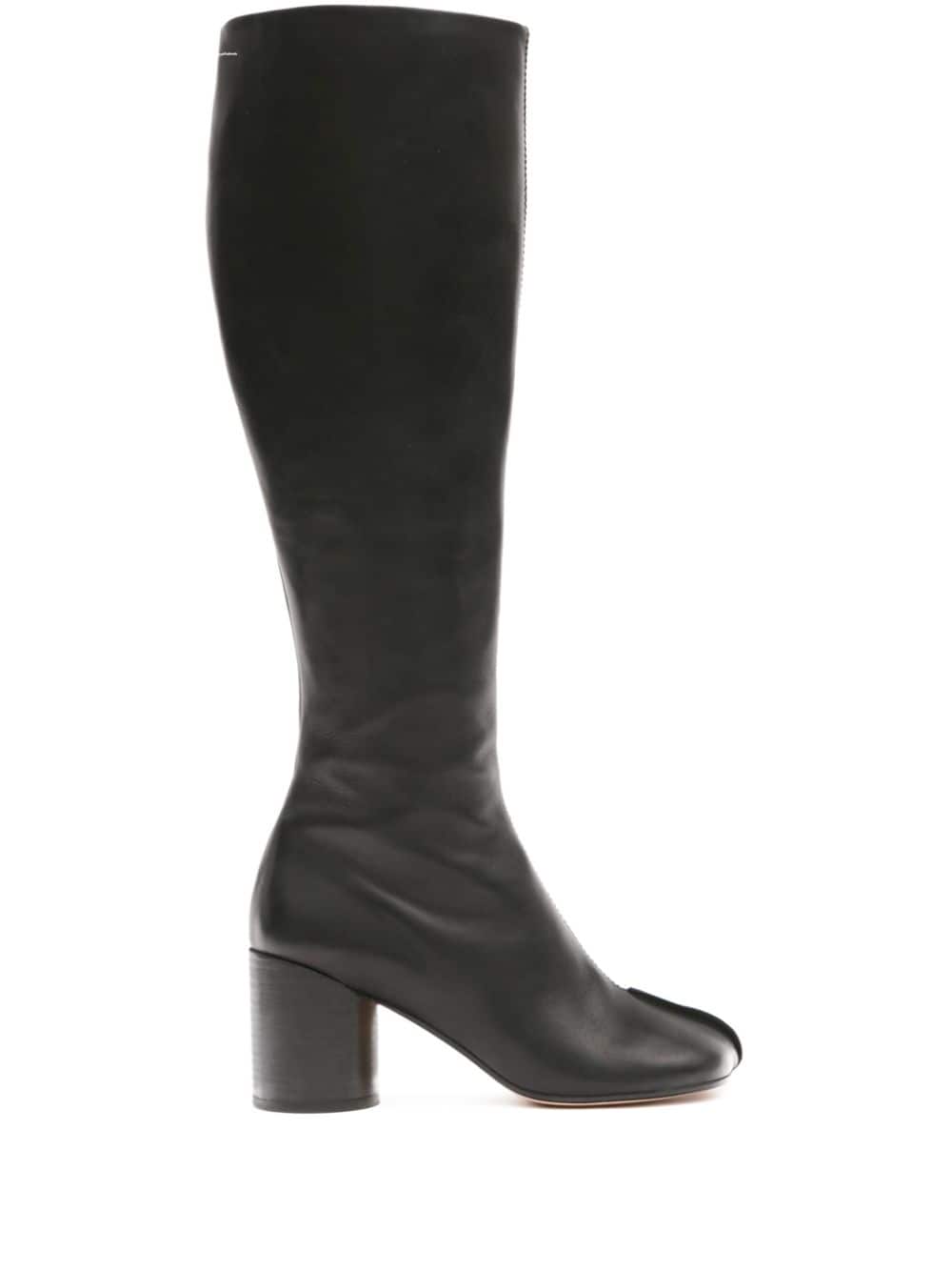 MM6 Maison Margiela Tabi Toe Calf Leather Mid-Heel Boots Black