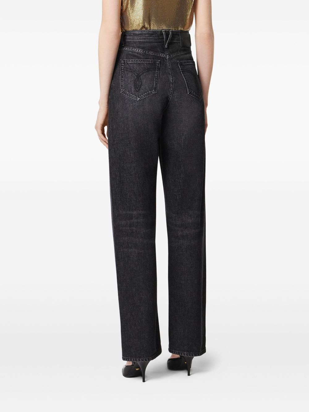 Versace Black High-Rise Ripped Jeans with Gold-Tone Hardware Black