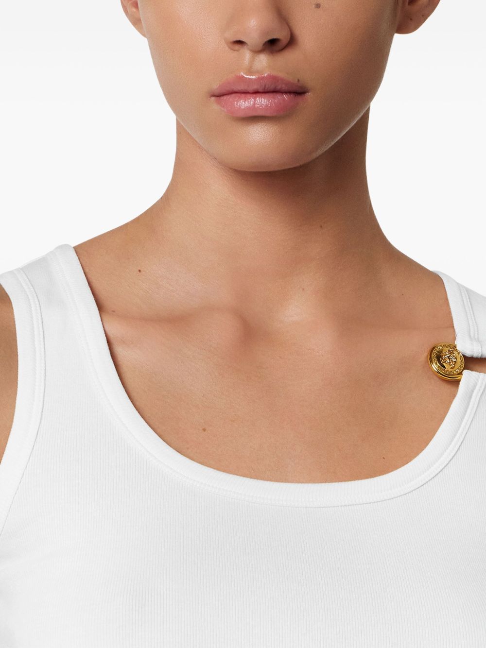 Versace Scoop Neck Cotton Tank Top with Medusa Safety Pin White
