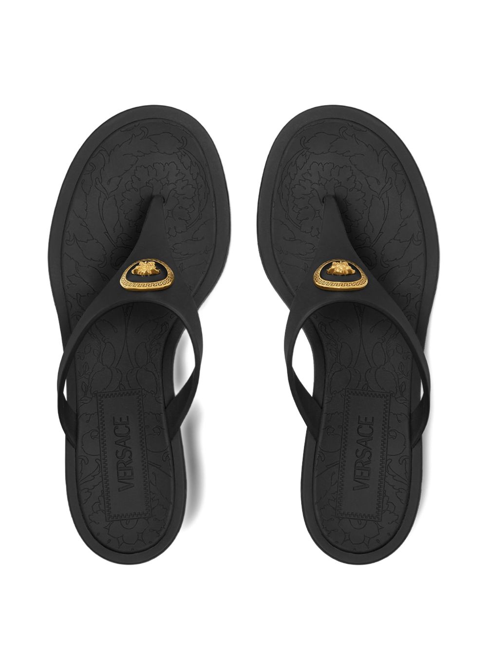 Versace Alia Medusa Thong Kitten Heel Sandals Black