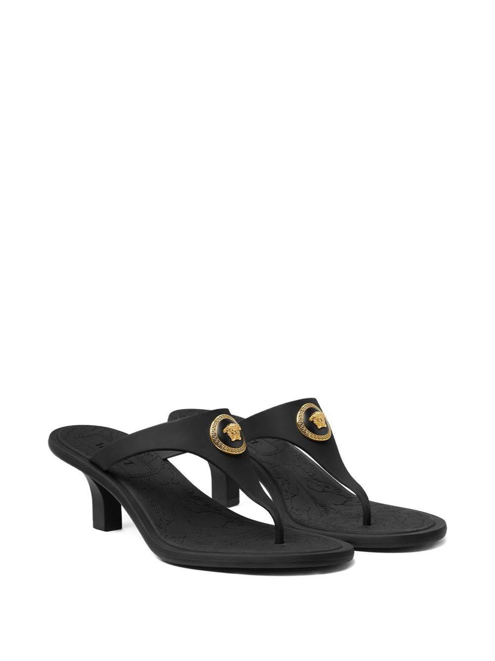 Versace Alia Medusa Thong Kitten Heel Sandals Black