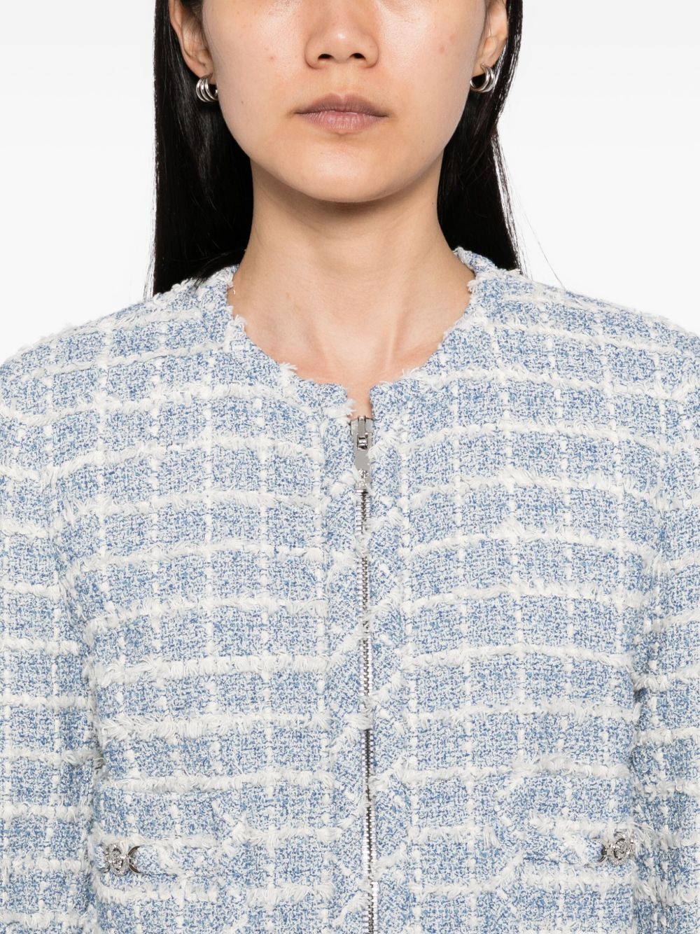 Versace Tweed Zip-Up Jacket Light Blue Blue