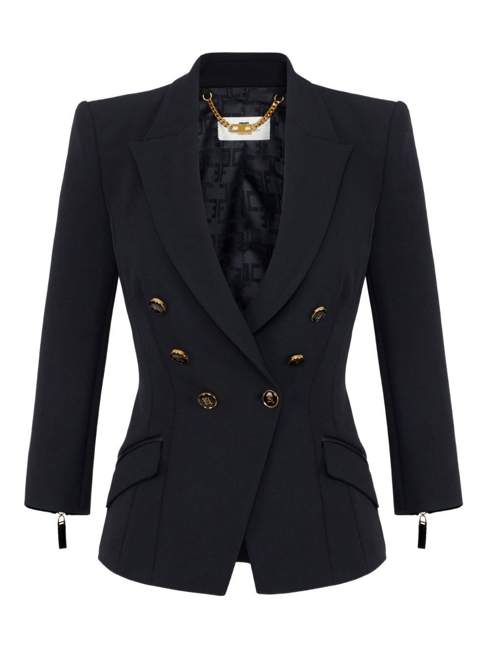 Elisabetta Franchi Double-Breasted Tailored Jacket in Black Black