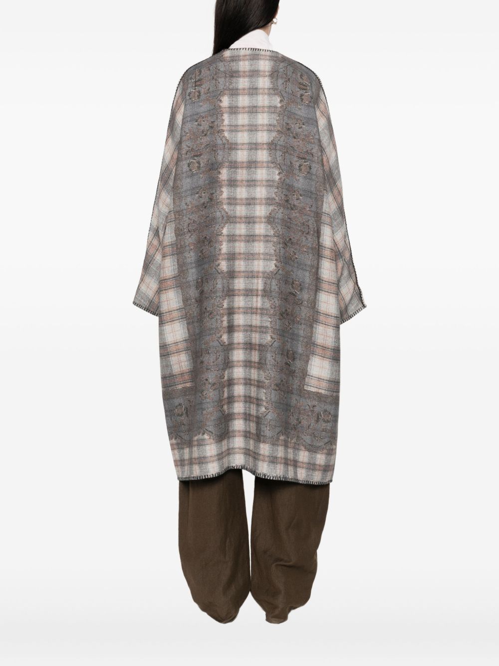 Pierre Louis Mascia Checked Wool Kimono Dress Grey