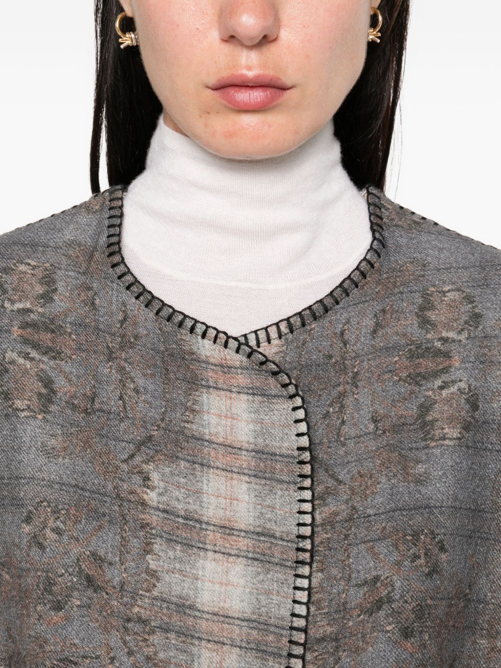 Pierre Louis Mascia Checked Wool Kimono Dress Grey