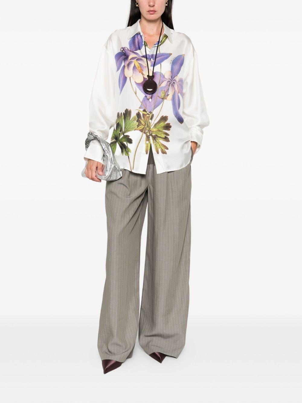 Pierre Louis Mascia Floral Silk Shirt With Long Sleeves White White