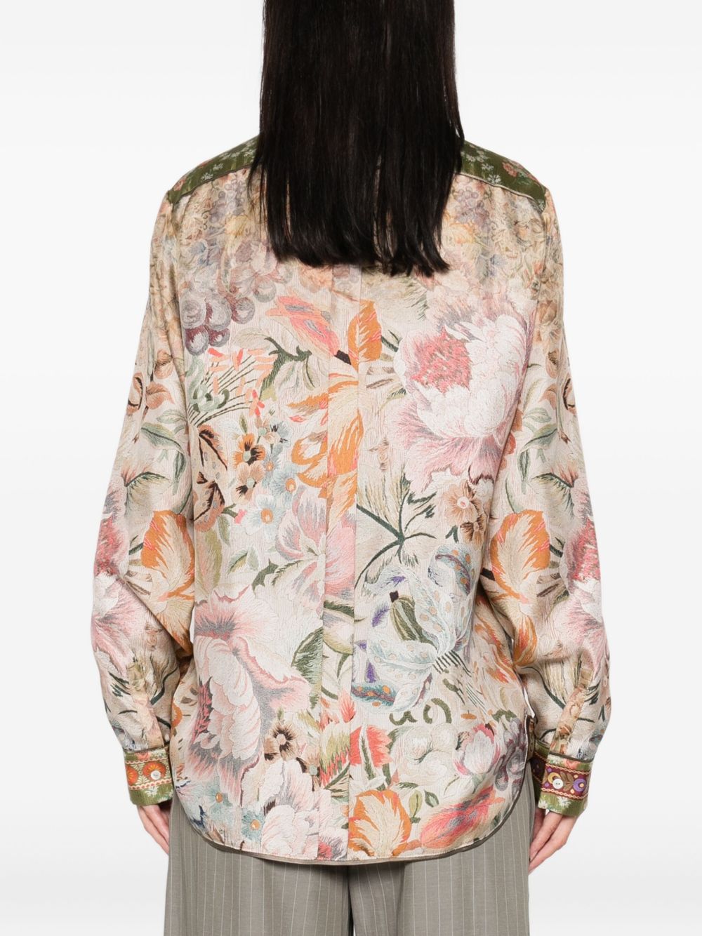 Pierre Louis Mascia Floral Printed Silk Shirt Beige