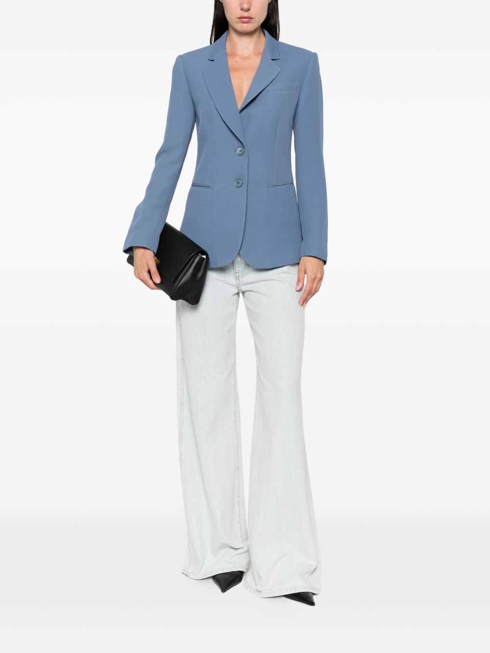 Emporio Armani Single-Breasted Wool-Blend Blazer Blue