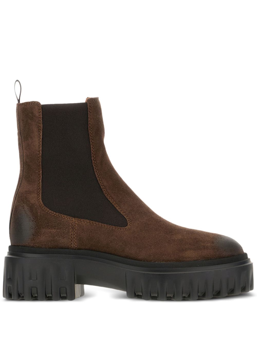 Hogan Pre Platform Sole Leather Chelsea Boots Brown