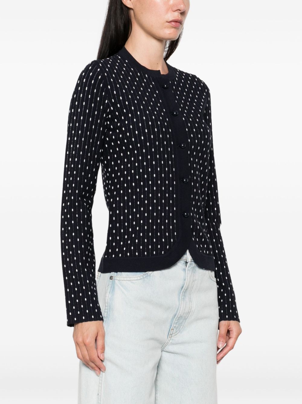 Emporio Armani Dotted Wool Crewneck Cardigan Blue