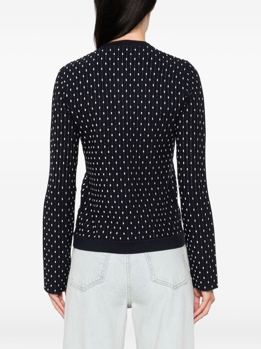 Emporio Armani Dotted Wool Crewneck Cardigan Blue