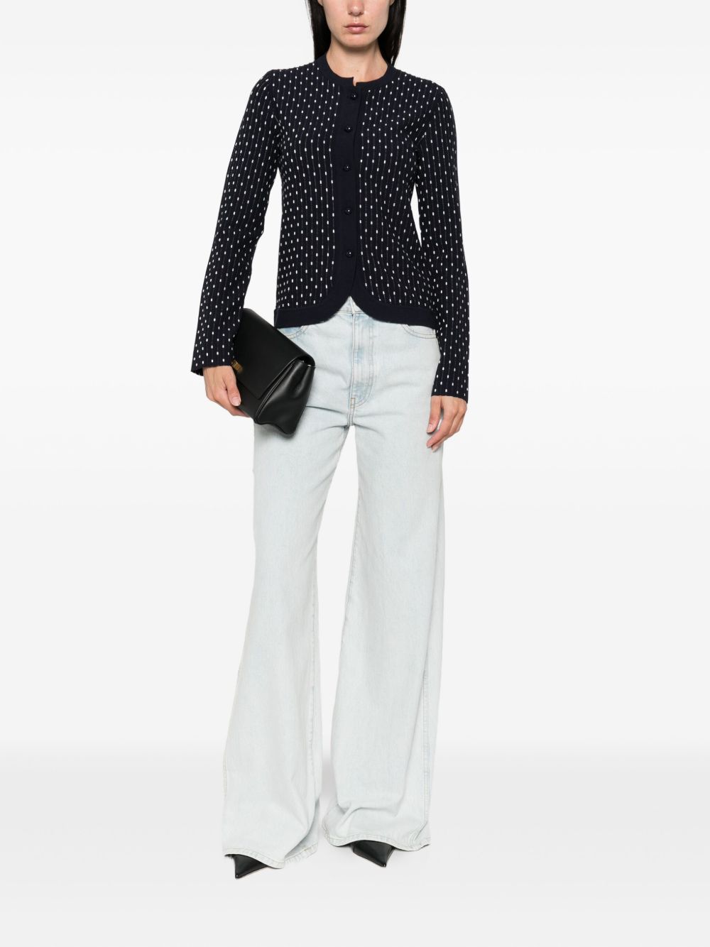 Emporio Armani Dotted Wool Crewneck Cardigan Blue