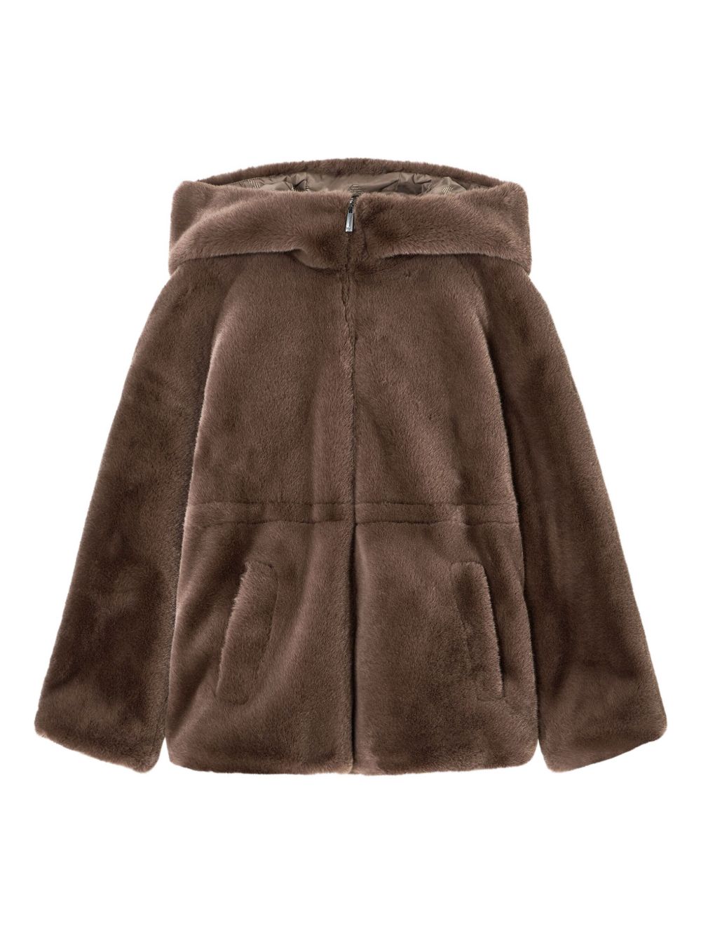 Emporio Armani Faux Fur Quilted Hooded Coat Dove Grey