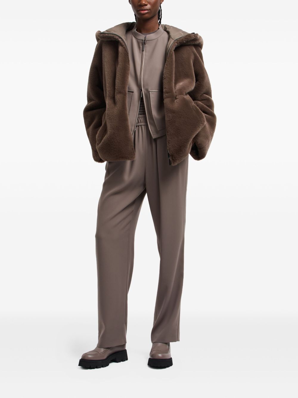 Emporio Armani Faux Fur Quilted Hooded Coat Dove Grey