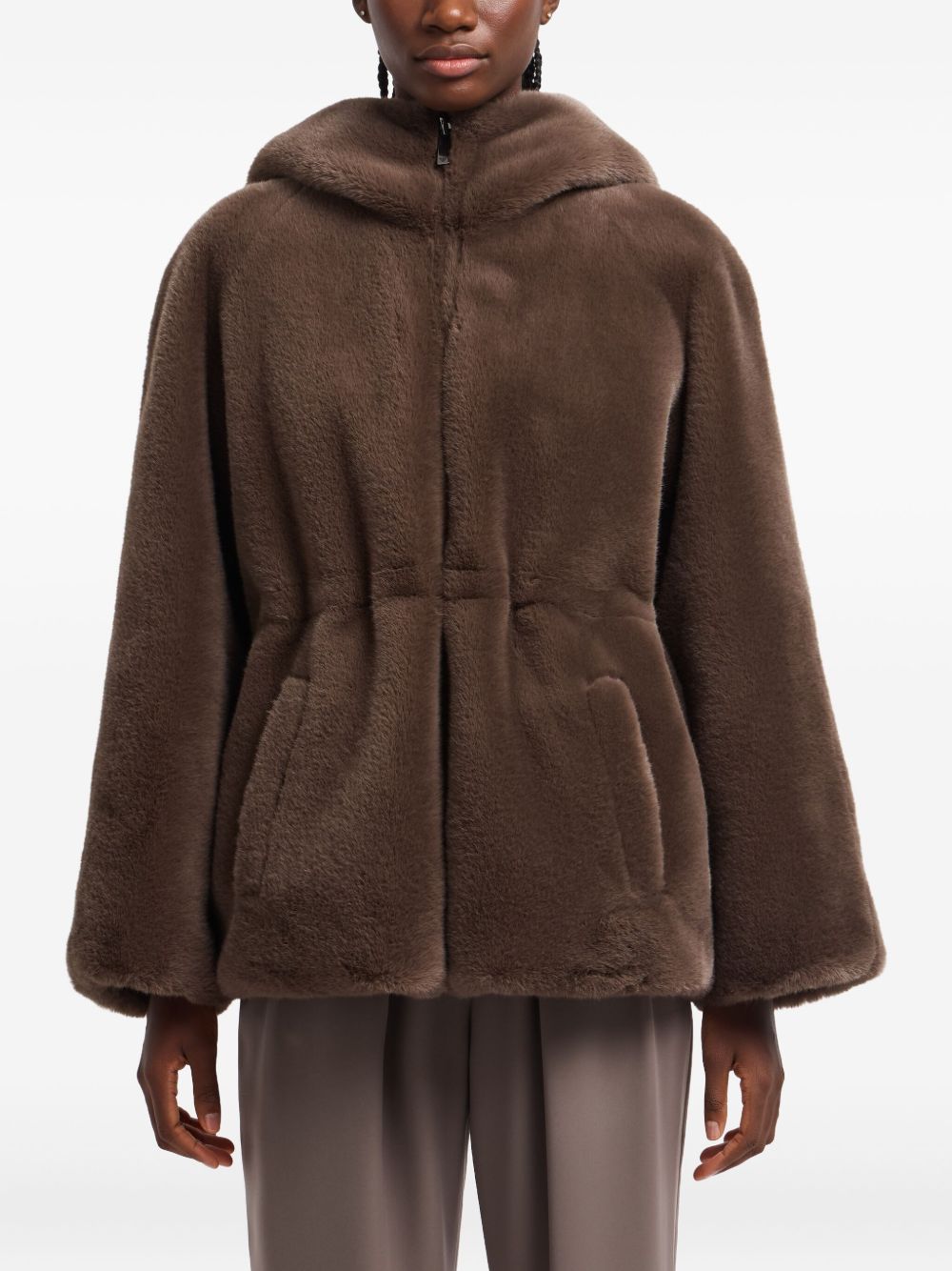 Emporio Armani Faux Fur Quilted Hooded Coat Dove Grey