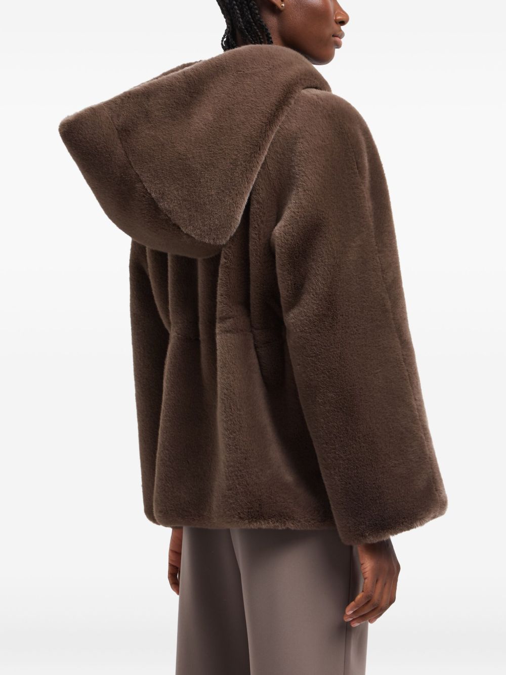 Emporio Armani Faux Fur Quilted Hooded Coat Dove Grey