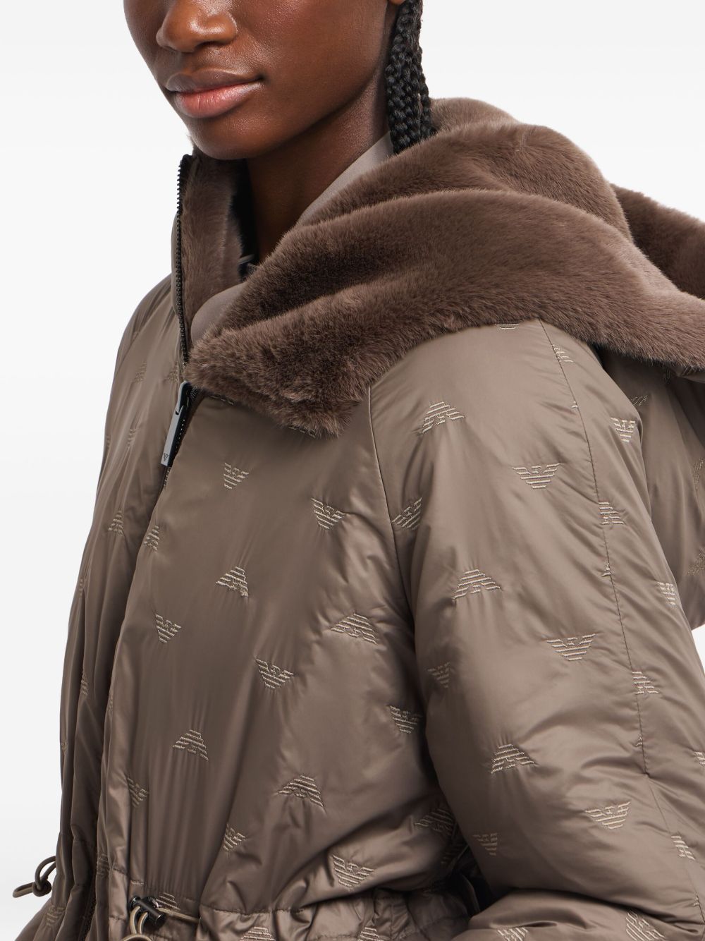 Emporio Armani Faux Fur Quilted Hooded Coat Dove Grey
