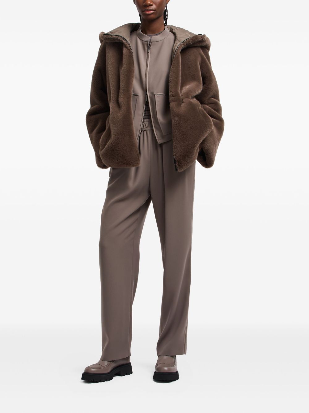Emporio Armani Trousers in Dove Grey with Pleats and Elastic Waistband Dove Grey