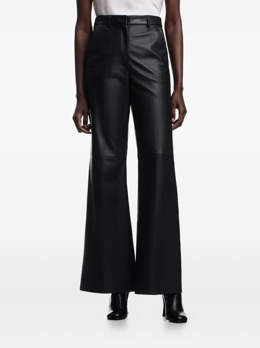 Emporio Armani High-Waisted Flared Leather Trousers Black Black