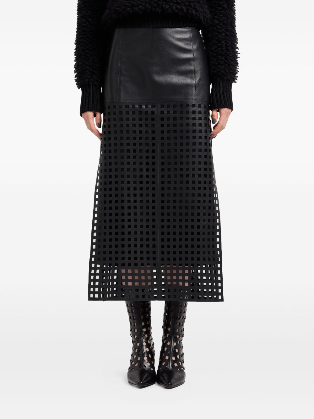 Emporio Armani Leather Cut-Out Midi Skirt Black