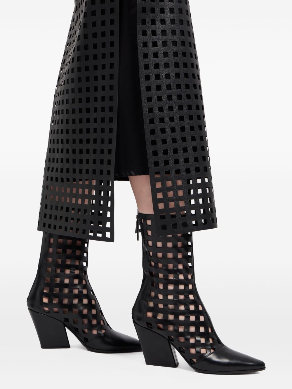 Emporio Armani Leather Cut-Out Midi Skirt Black