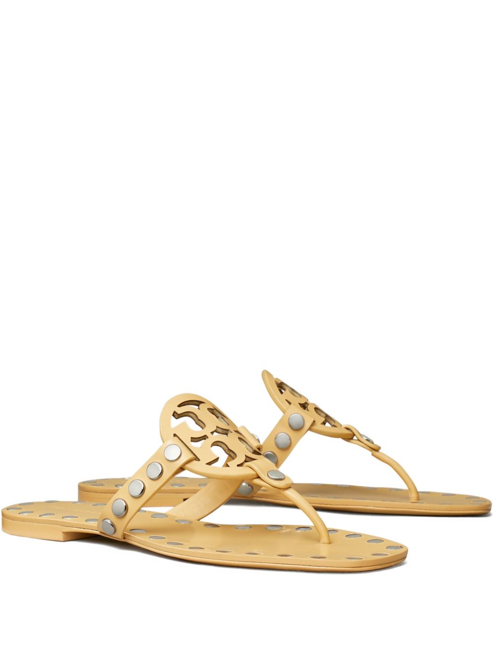 Tory Burch Studded Miller Leather Flat Sandals Beige