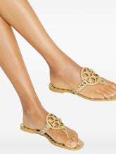 Tory Burch Studded Miller Leather Flat Sandals Beige
