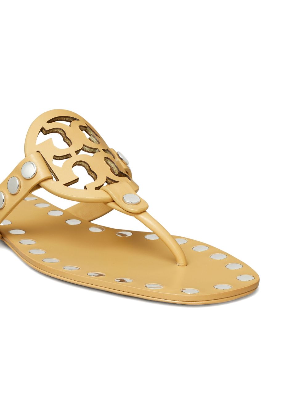 Tory Burch Studded Miller Leather Flat Sandals Beige