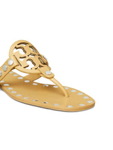 Tory Burch Studded Miller Leather Flat Sandals Beige