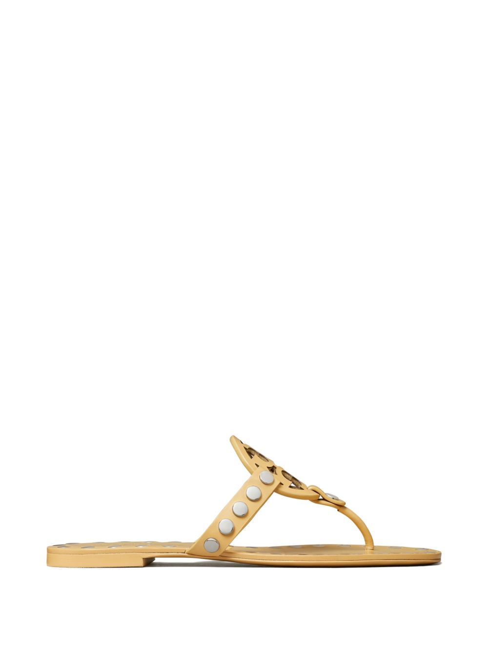 Tory Burch Studded Miller Leather Flat Sandals Beige