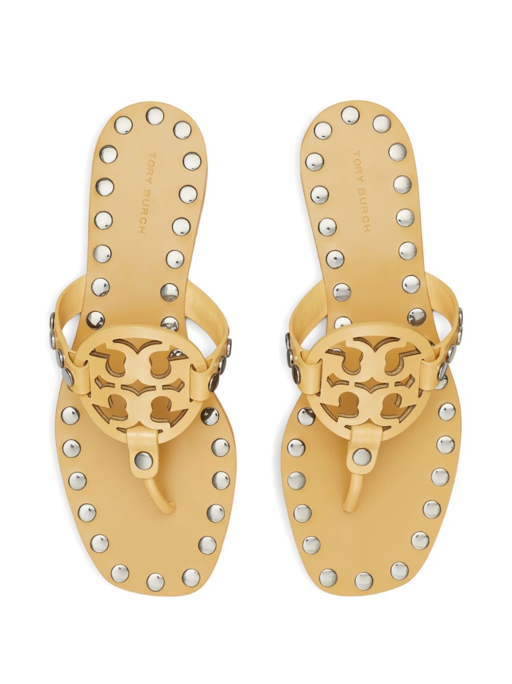 Tory Burch Studded Miller Leather Flat Sandals Beige