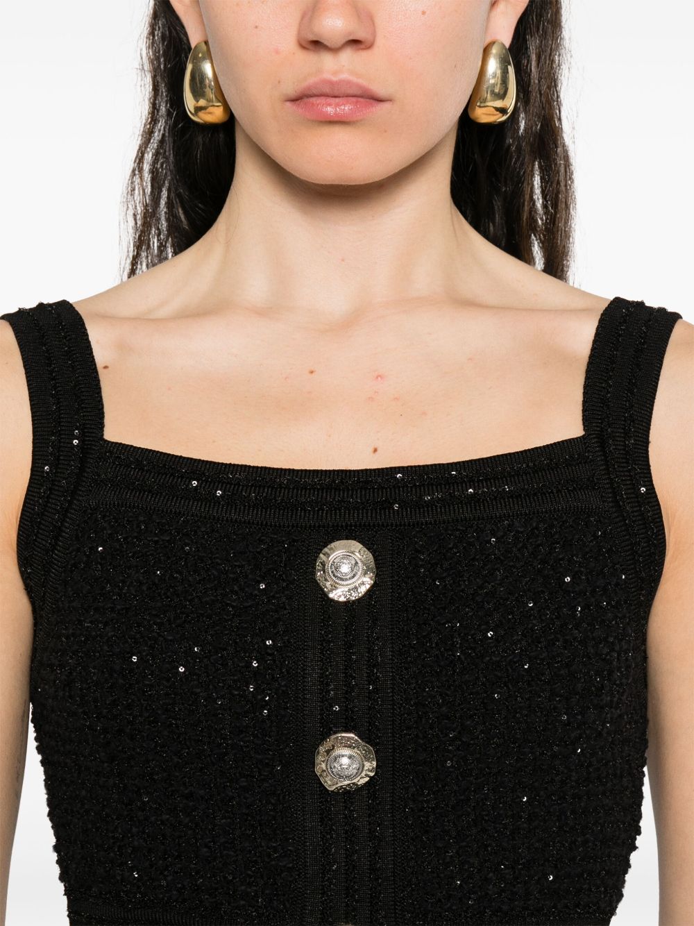 Balmain Cropped Tweed Top Black