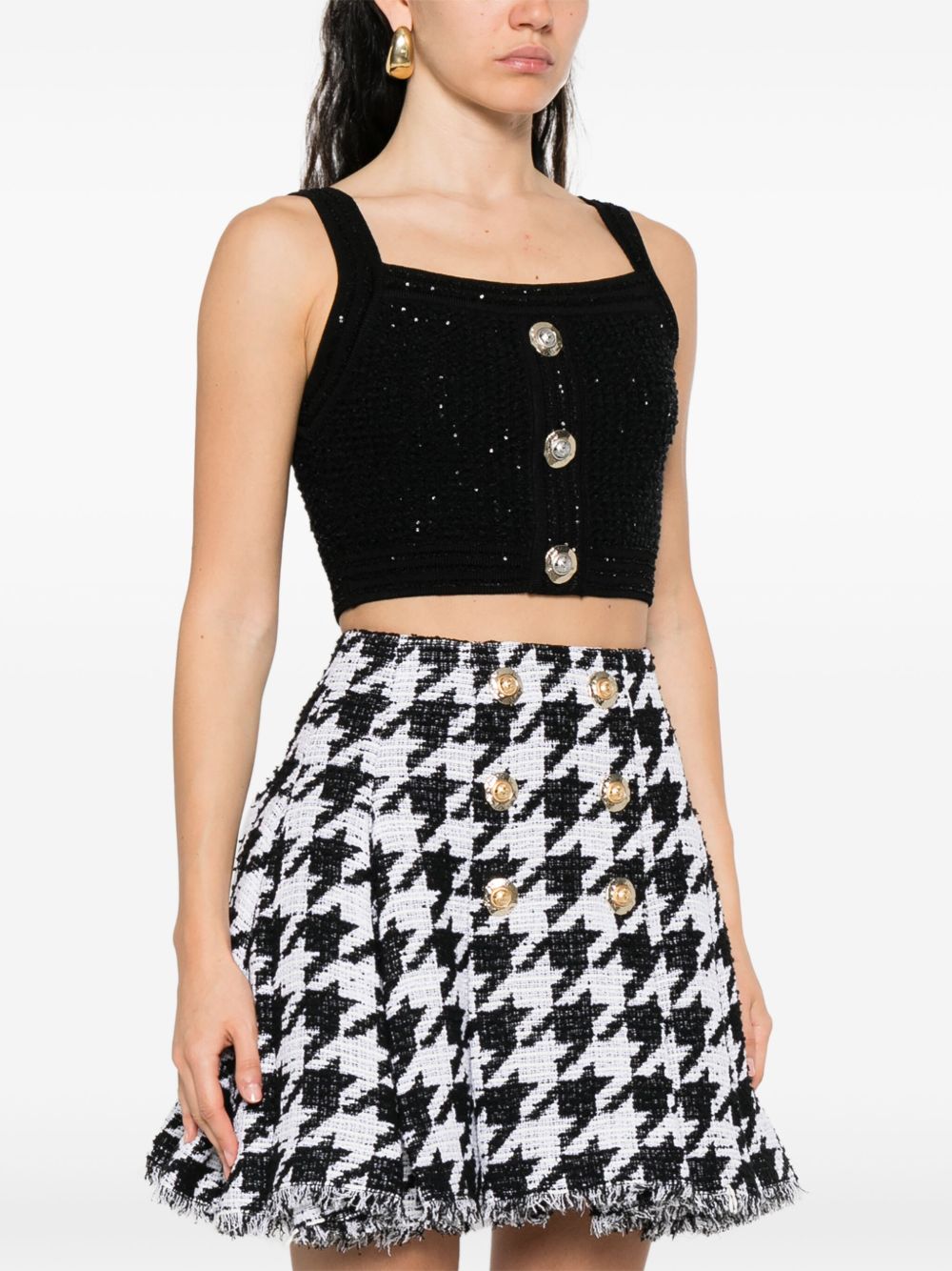 Balmain Cropped Tweed Top Black