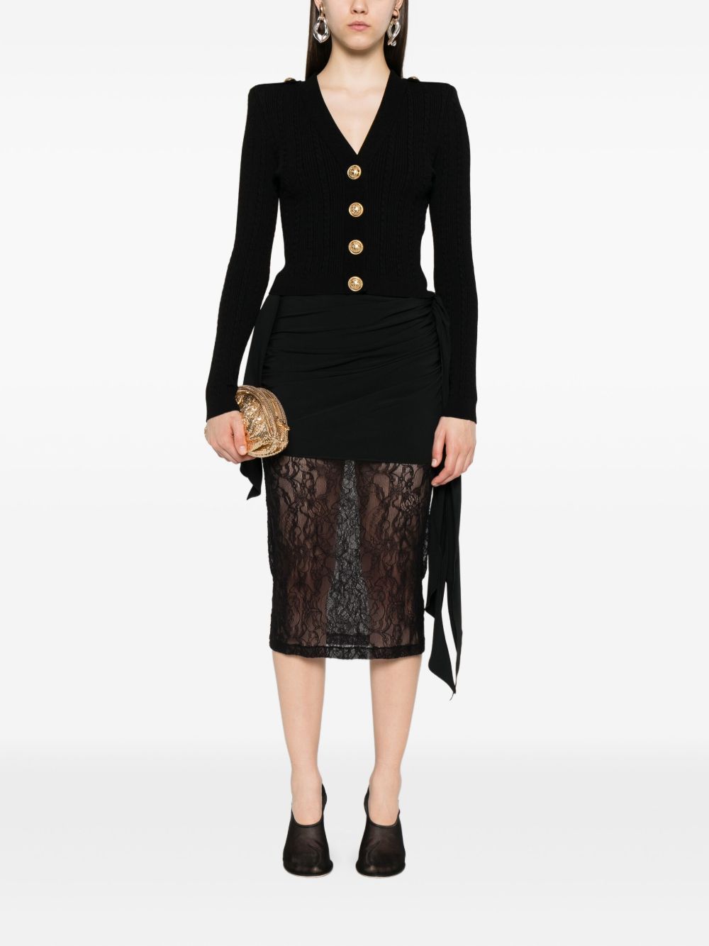 Balmain Shoulder buttons V-necked Cardigan Black