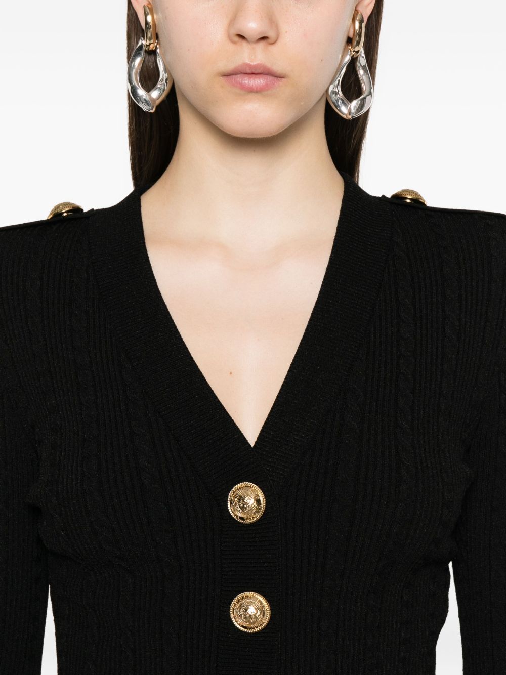 Balmain Shoulder buttons V-necked Cardigan Black