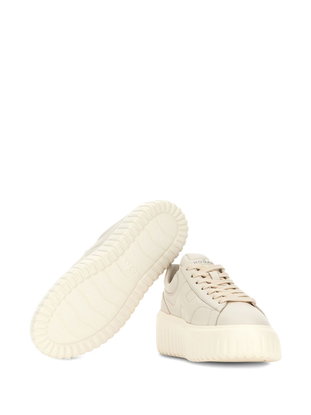Hogan Pre H-Stripes Leather Sneakers Ivory Ivory