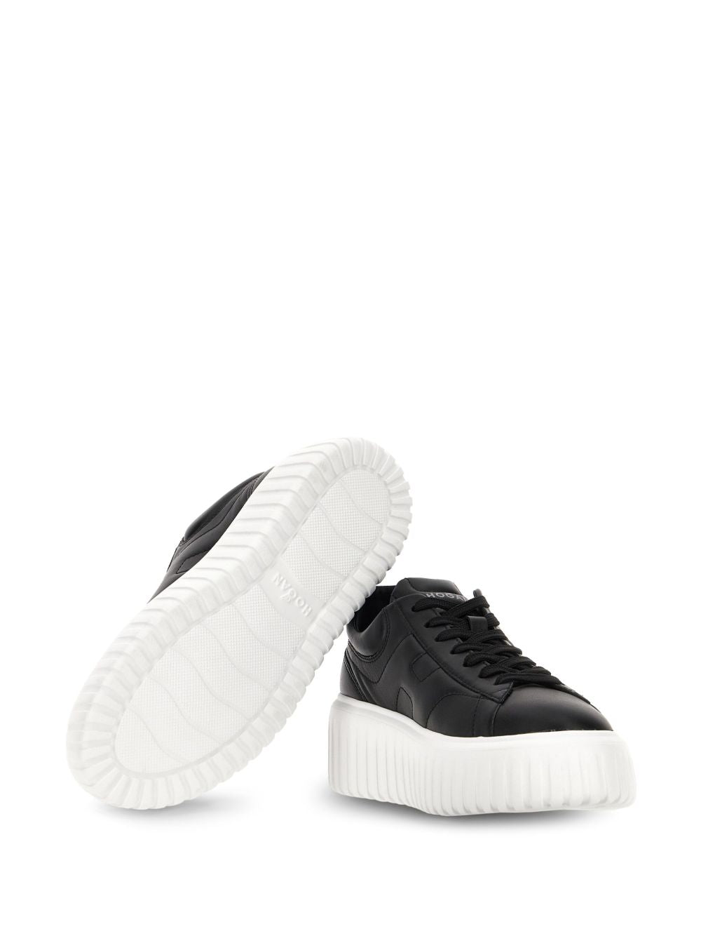 Hogan Pre H-Stripes Leather Flatform Sneakers Black