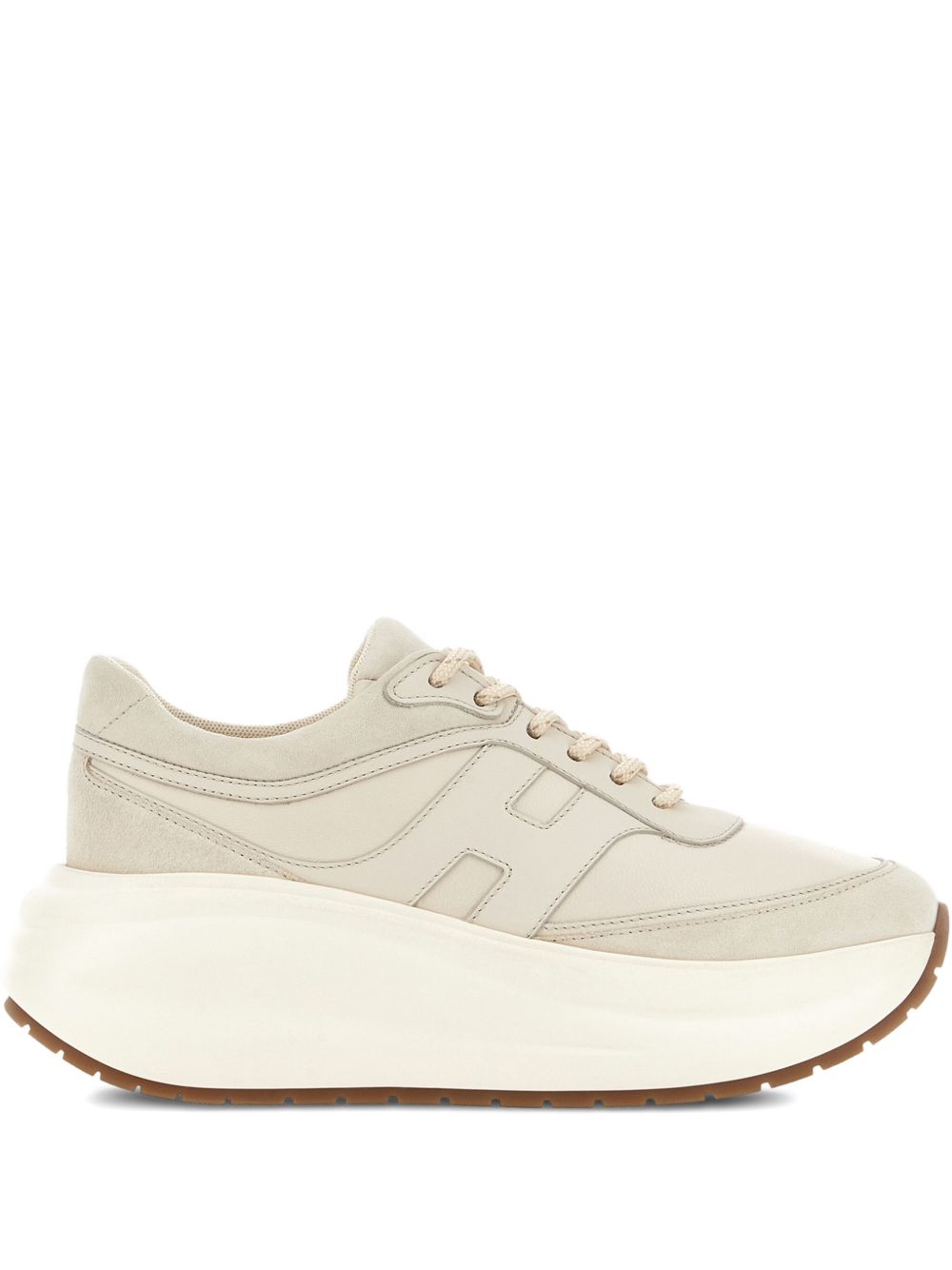 Hogan Pre H696 Platform Leather and Shearling Sneakers Cream cream