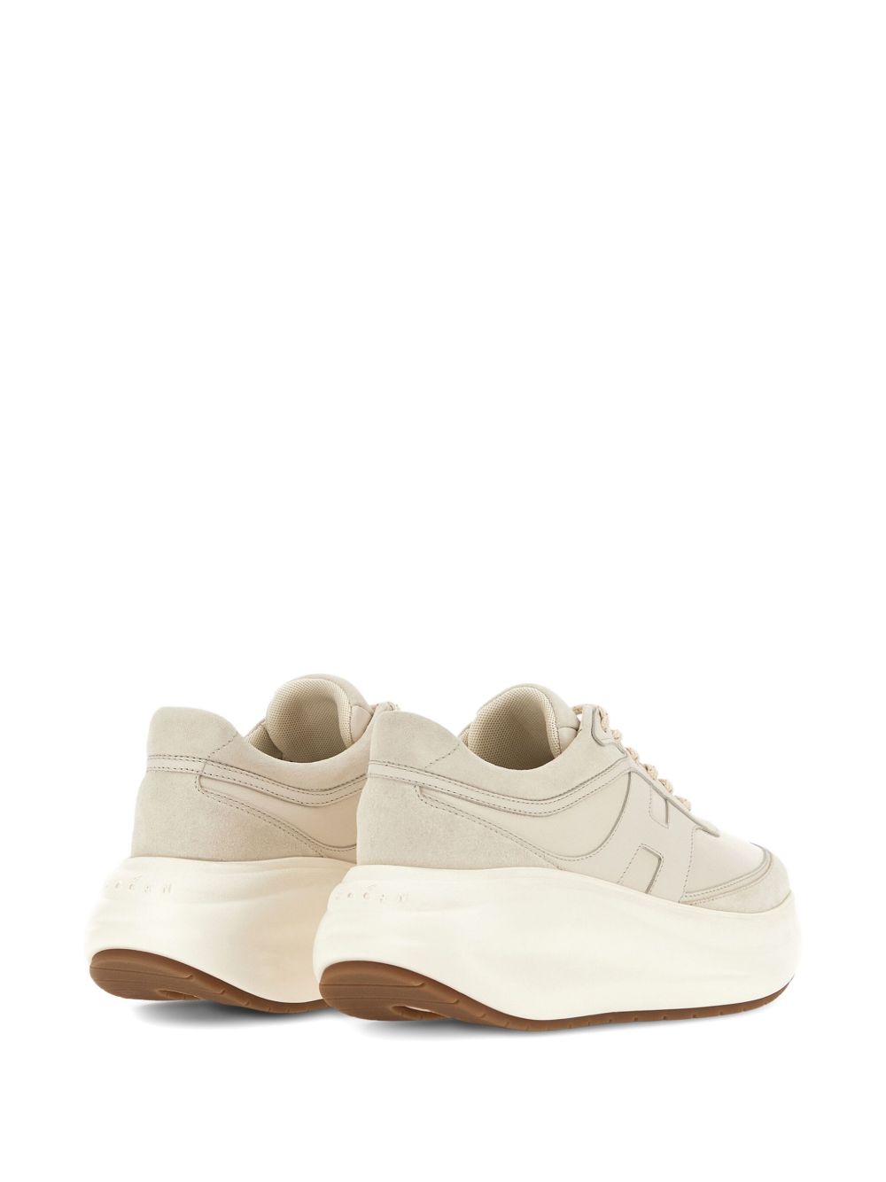 Hogan Pre H696 Platform Leather and Shearling Sneakers Cream cream